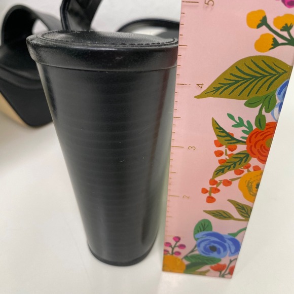 Michael Kors Carmen Black Leather Platform Sandals Heels Block Heel Logo Size 10 - Picture 7 of 10